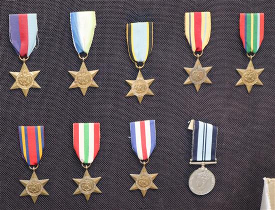 A display of nine World War II unnamed medals